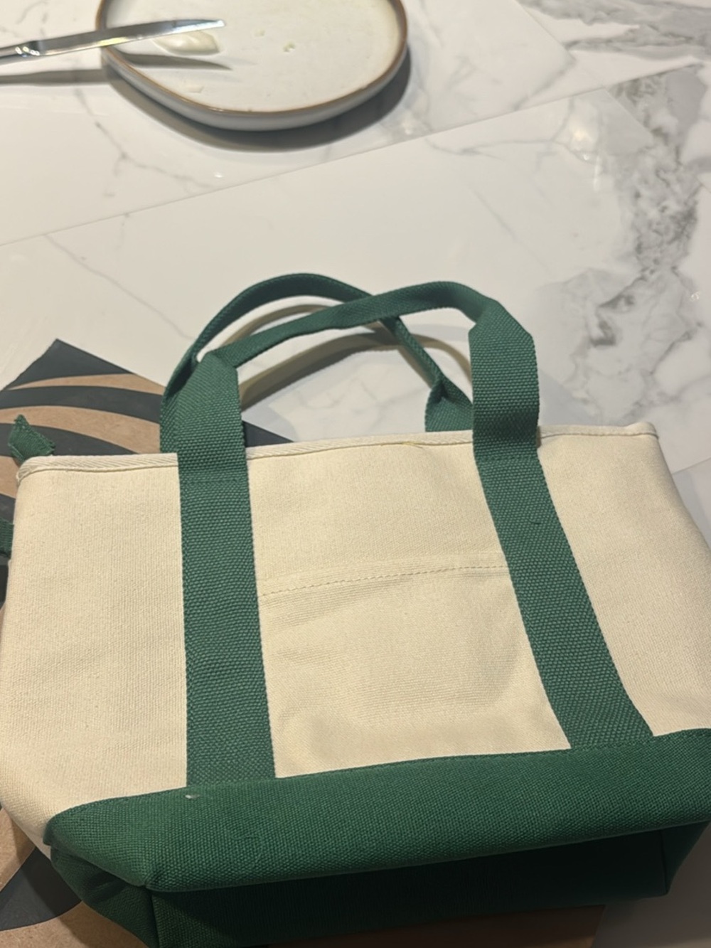 Starbucks x Peanuts Cream and Forest Green Canvas Tote - Picture 3 of 5